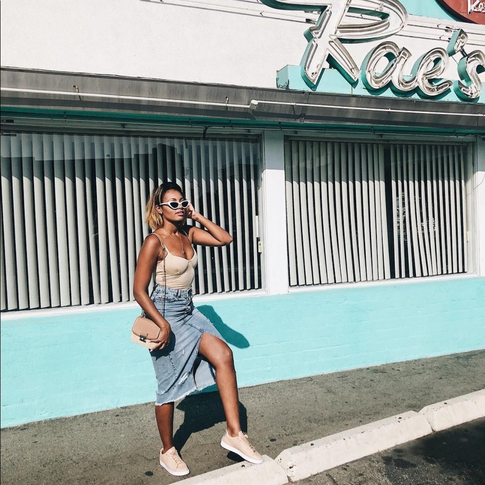 Midi high waisted jean skirt
